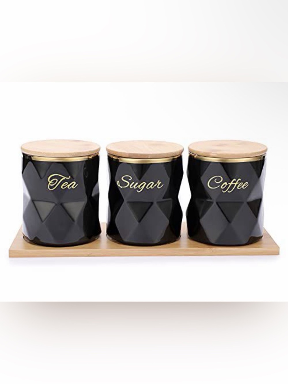 Black Tea Sugar Coffee Canister Set with Bamboo Lids